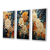 Abstract Canvas Wall Art Set of 3- Orange Teal Botanical Whirlwind IV