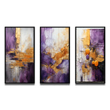 Fractals Multi Panel Canvas Wall Art - Gold Purple Abstract Fractal III