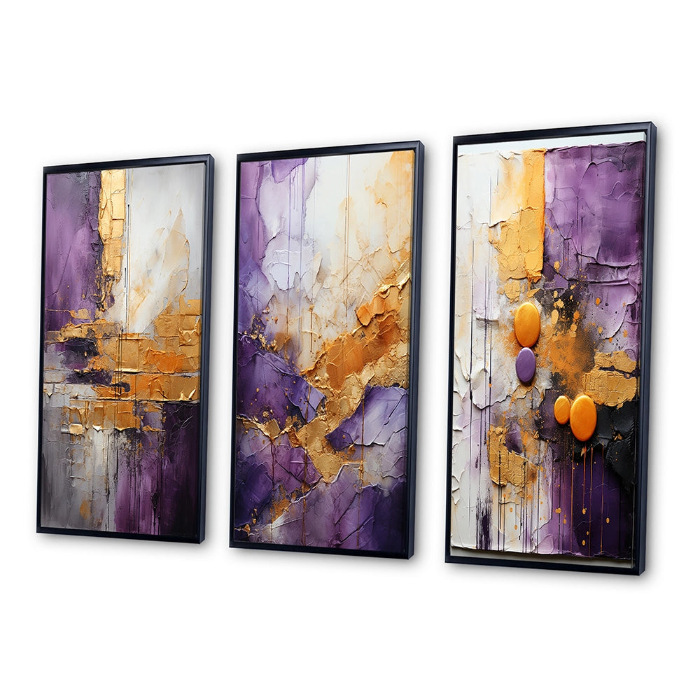 Fractals Multi Panel Canvas Wall Art - Gold Purple Abstract Fractal III