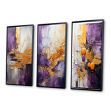 Fractals Multi Panel Canvas Wall Art - Gold Purple Abstract Fractal III