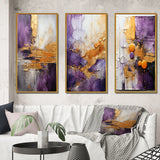 Fractals Multi Panel Canvas Wall Art - Gold Purple Abstract Fractal III