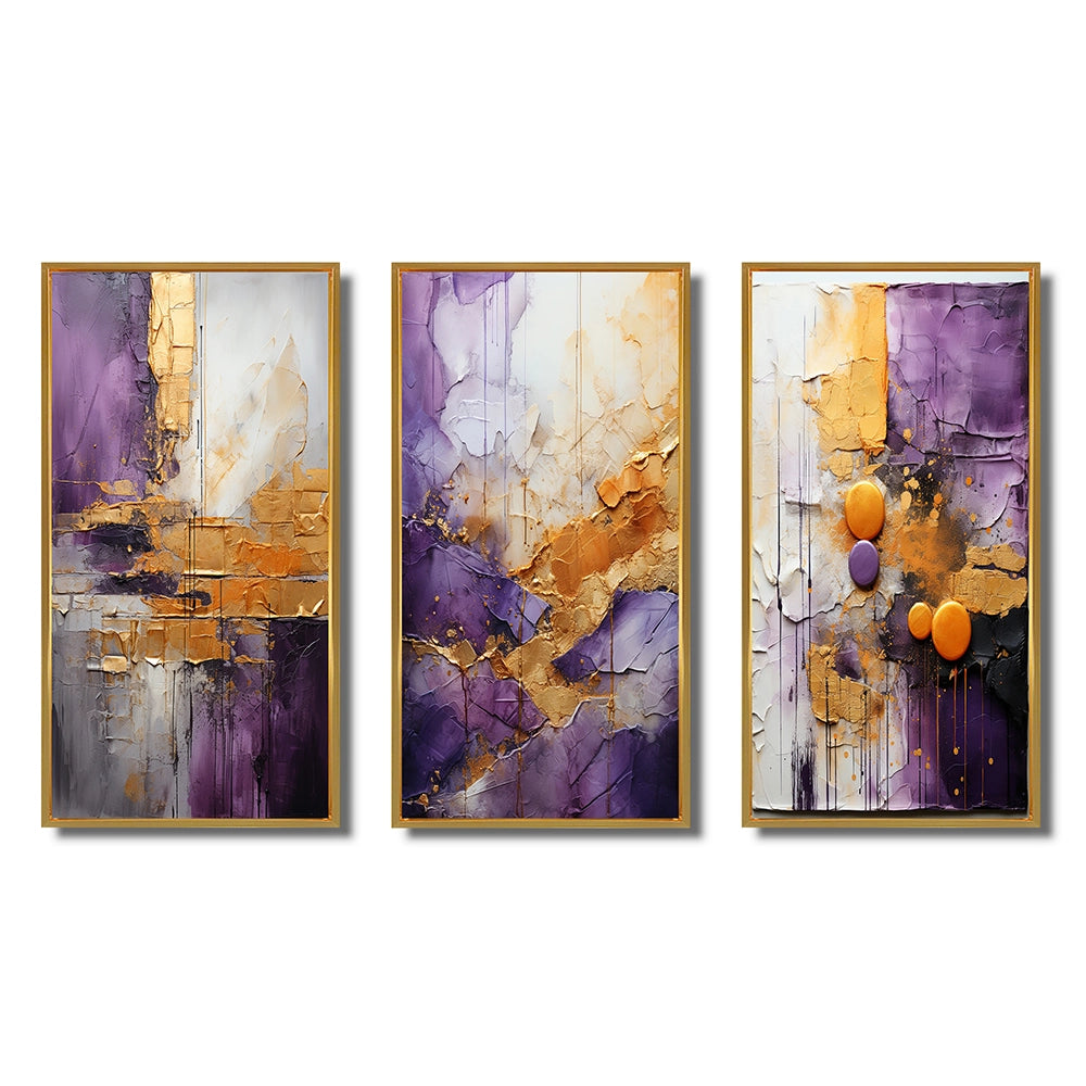 Fractals Multi Panel Canvas Wall Art - Gold Purple Abstract Fractal III