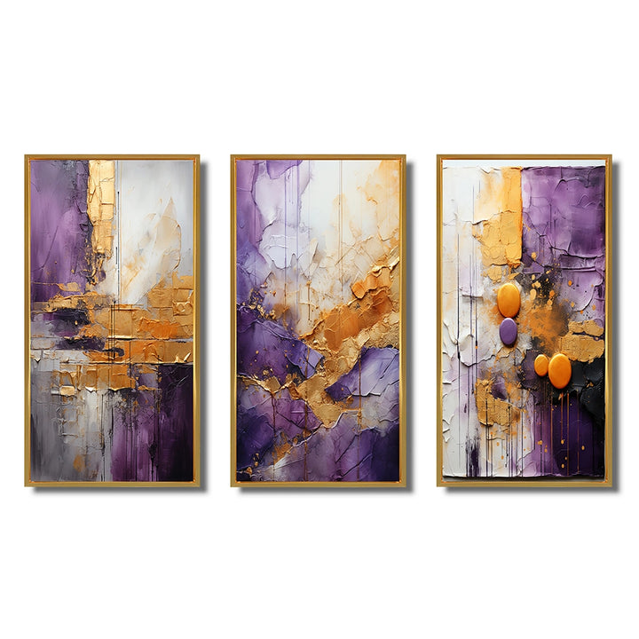 Fractals Multi Panel Canvas Wall Art - Gold Purple Abstract Fractal III