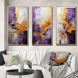 Fractals Multi Panel Canvas Wall Art - Gold Purple Abstract Fractal III