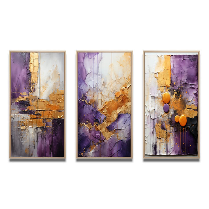 Fractals Multi Panel Canvas Wall Art - Gold Purple Abstract Fractal III
