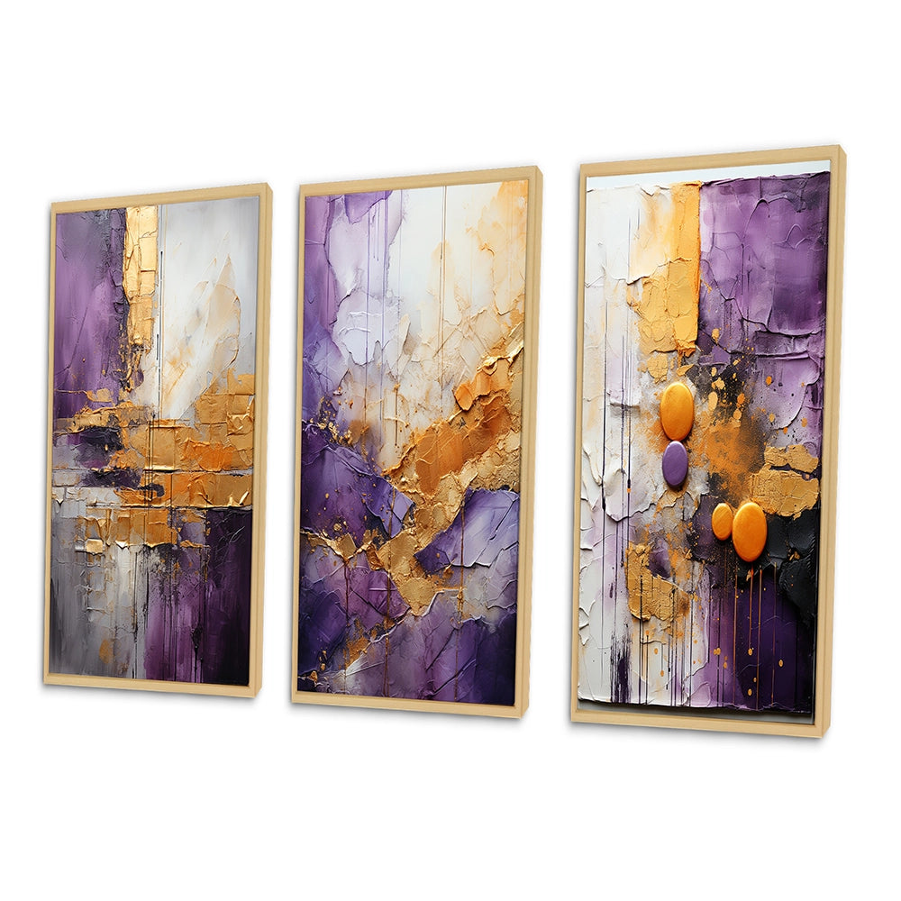 Fractals Multi Panel Canvas Wall Art - Gold Purple Abstract Fractal III