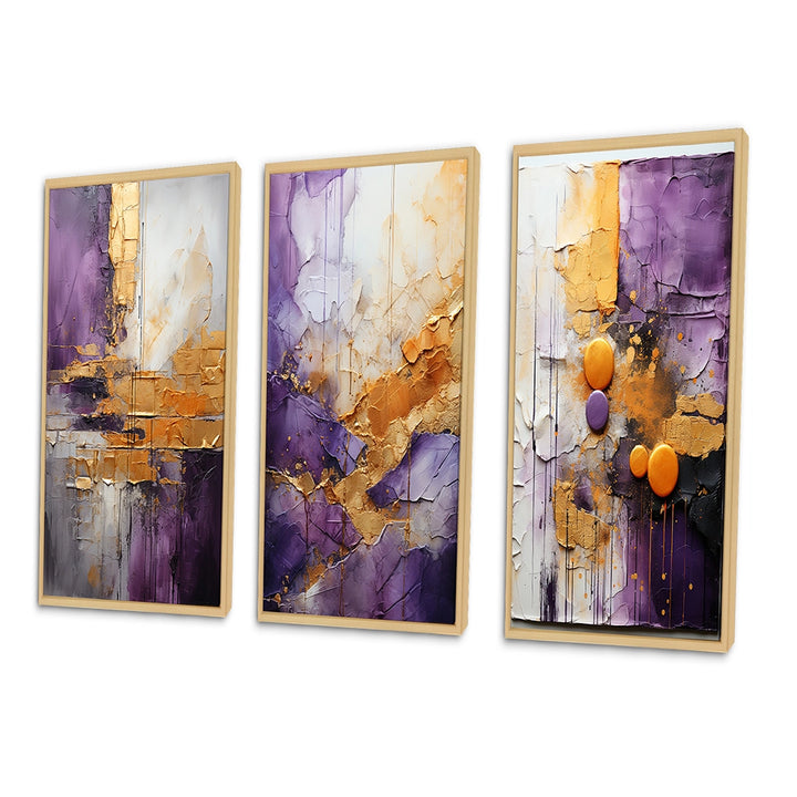 Fractals Multi Panel Canvas Wall Art - Gold Purple Abstract Fractal III