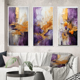 Fractals Multi Panel Canvas Wall Art - Gold Purple Abstract Fractal III