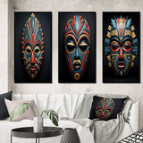 Traditional Wall Art Set - African Tribal Pende Mask - 3 Pieces