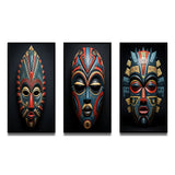 Traditional Wall Art Set - African Tribal Pende Mask - 3 Pieces