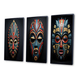 Traditional Wall Art Set - African Tribal Pende Mask - 3 Pieces