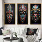 Traditional Wall Art Set - African Tribal Pende Mask - 3 Pieces
