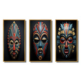 Traditional Wall Art Set - African Tribal Pende Mask - 3 Pieces
