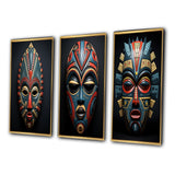 Traditional Wall Art Set - African Tribal Pende Mask - 3 Pieces