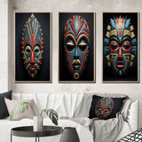 Traditional Wall Art Set - African Tribal Pende Mask - 3 Pieces
