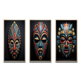 Traditional Wall Art Set - African Tribal Pende Mask - 3 Pieces