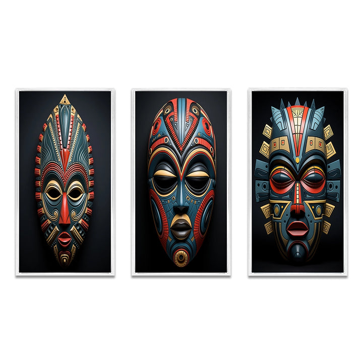 Traditional Wall Art Set - African Tribal Pende Mask - 3 Pieces