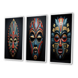Traditional Wall Art Set - African Tribal Pende Mask - 3 Pieces
