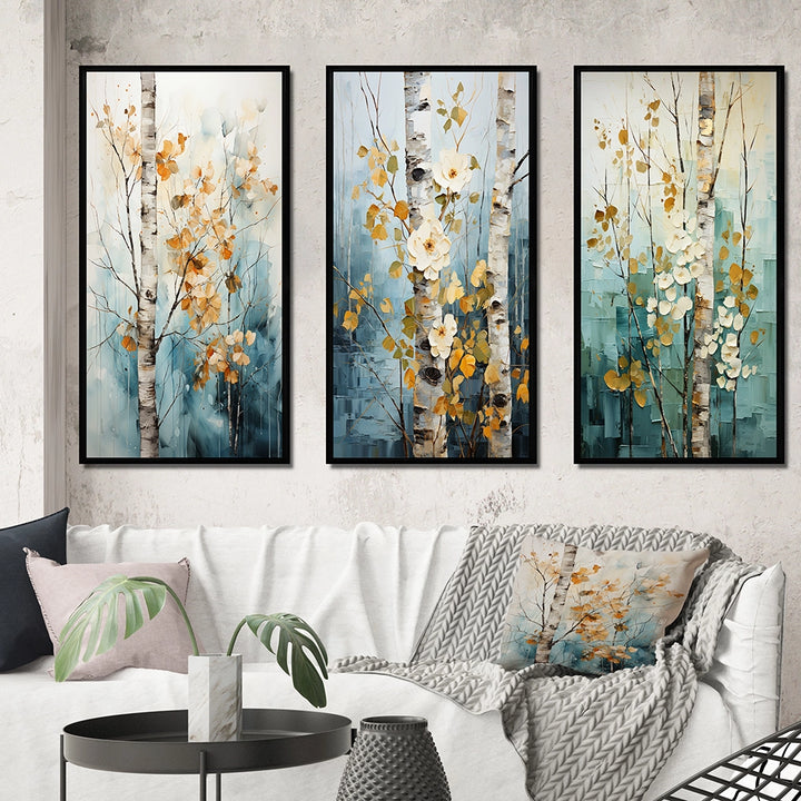 Floral Wall Art Set - Birch Woods Whispering Winds V - 3 Pieces