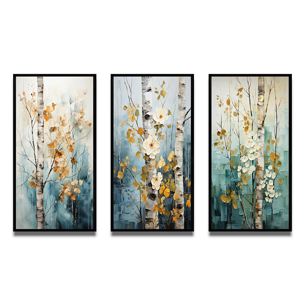 Floral Wall Art Set - Birch Woods Whispering Winds V - 3 Pieces