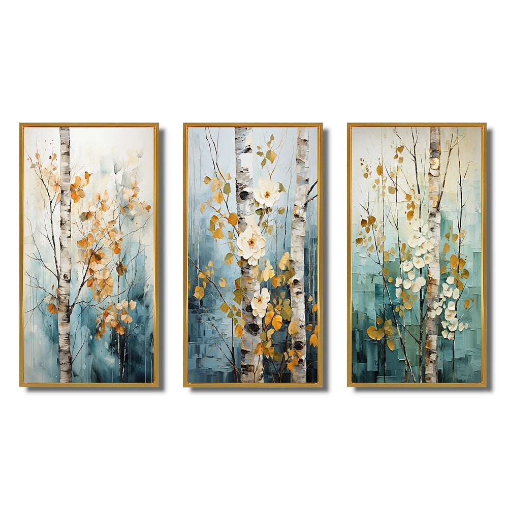 Floral Wall Art Set - Birch Woods Whispering Winds V - 3 Pieces
