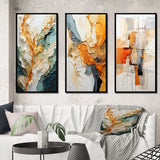 Abstract Canvas Wall Art - Orange White Line Art Organic Abstraction - 3 Pieces
