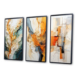Abstract Canvas Wall Art - Orange White Line Art Organic Abstraction - 3 Pieces