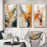 Abstract Canvas Wall Art - Orange White Line Art Organic Abstraction - 3 Pieces