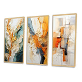 Abstract Canvas Wall Art - Orange White Line Art Organic Abstraction - 3 Pieces