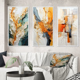 Abstract Canvas Wall Art - Orange White Line Art Organic Abstraction - 3 Pieces