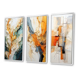 Abstract Canvas Wall Art - Orange White Line Art Organic Abstraction - 3 Pieces