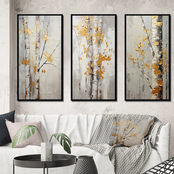 Traditional Wall Art Canvas Set - Tree Whispers of Gray &amp; Yellow - 3 Pieces