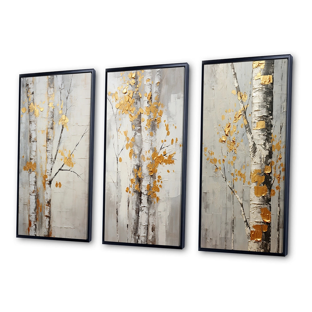 Traditional Wall Art Canvas Set - Tree Whispers of Gray &amp; Yellow - 3 Pieces