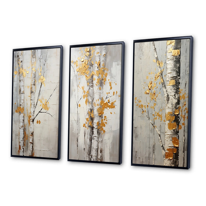 Traditional Wall Art Canvas Set - Tree Whispers of Gray &amp; Yellow - 3 Pieces