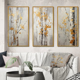 Traditional Wall Art Canvas Set - Tree Whispers of Gray & Yellow - 3 Pieces