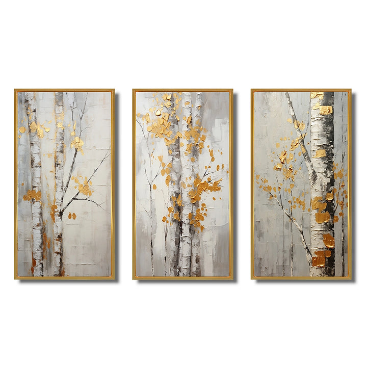 Traditional Wall Art Canvas Set - Tree Whispers of Gray &amp; Yellow - 3 Pieces