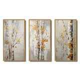 Traditional Wall Art Canvas Set - Tree Whispers of Gray & Yellow - 3 Pieces