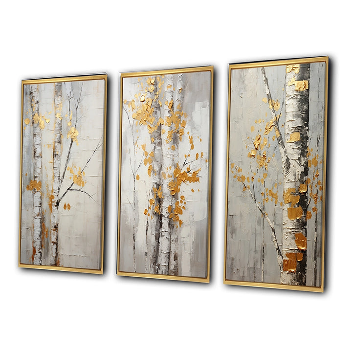 Traditional Wall Art Canvas Set - Tree Whispers of Gray &amp; Yellow - 3 Pieces
