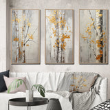 Traditional Wall Art Canvas Set - Tree Whispers of Gray & Yellow - 3 Pieces