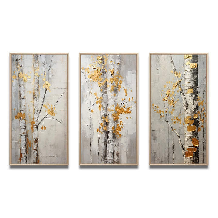 Traditional Wall Art Canvas Set - Tree Whispers of Gray &amp; Yellow - 3 Pieces