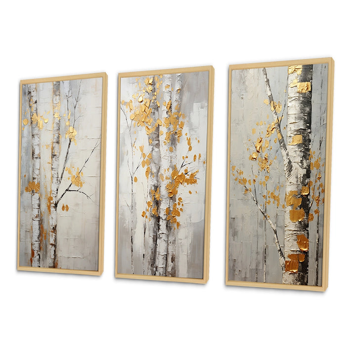 Traditional Wall Art Canvas Set - Tree Whispers of Gray &amp; Yellow - 3 Pieces