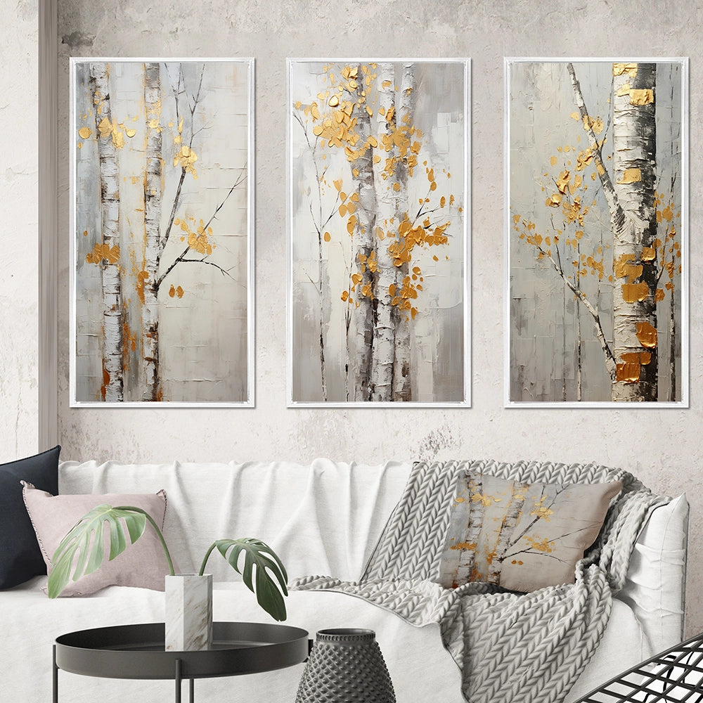 Traditional Wall Art Canvas Set - Tree Whispers of Gray &amp; Yellow - 3 Pieces