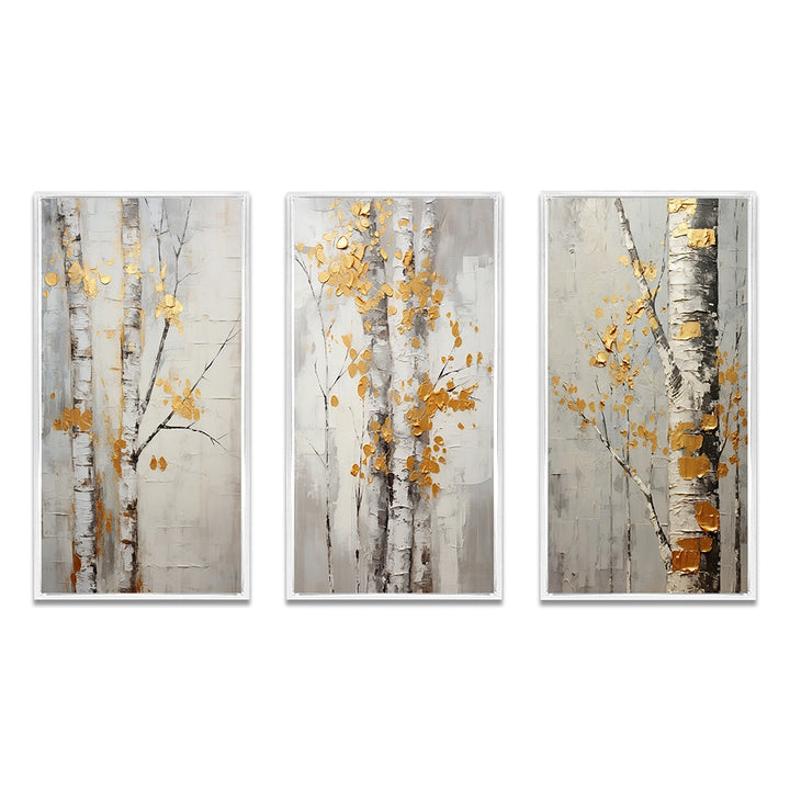 Traditional Wall Art Canvas Set - Tree Whispers of Gray &amp; Yellow - 3 Pieces