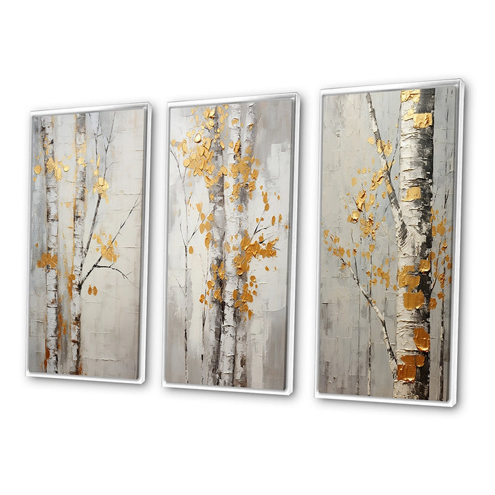 Traditional Wall Art Canvas Set - Tree Whispers of Gray &amp; Yellow - 3 Pieces