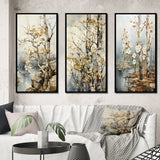 Floral Wall Art Canvas Set - Beige Gray Tree Sycamore Symphony - 3 Pieces