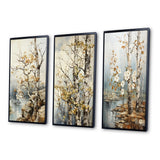 Floral Wall Art Canvas Set - Beige Gray Tree Sycamore Symphony - 3 Pieces