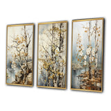 Floral Wall Art Canvas Set - Beige Gray Tree Sycamore Symphony - 3 Pieces