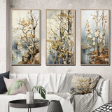 Floral Wall Art Canvas Set - Beige Gray Tree Sycamore Symphony - 3 Pieces