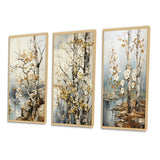 Floral Wall Art Canvas Set - Beige Gray Tree Sycamore Symphony - 3 Pieces