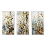 Floral Wall Art Canvas Set - Beige Gray Tree Sycamore Symphony - 3 Pieces